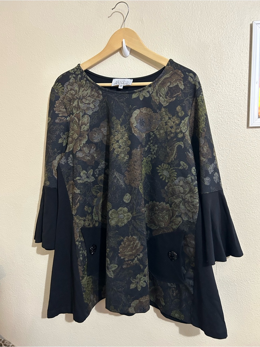Studio Nouveau Floral Jacquard Swing Top Flared Sleeves Lagenlook Artsy USA Made